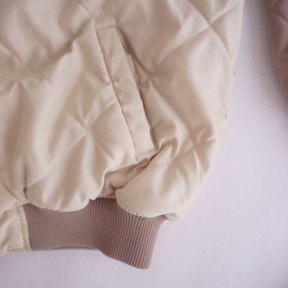 80s Cooperstown Atlanta Braves Cream Quilted Button Up Varsity Bomber Jacket XL - Picture 6 of 16